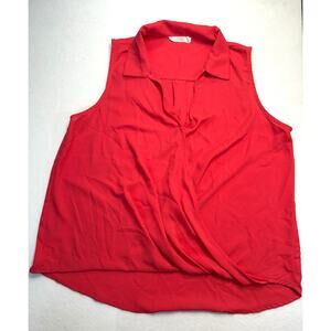 Lush Sleeveless Shirt Tunic Size Medium Coral High Low Light Weight Collared